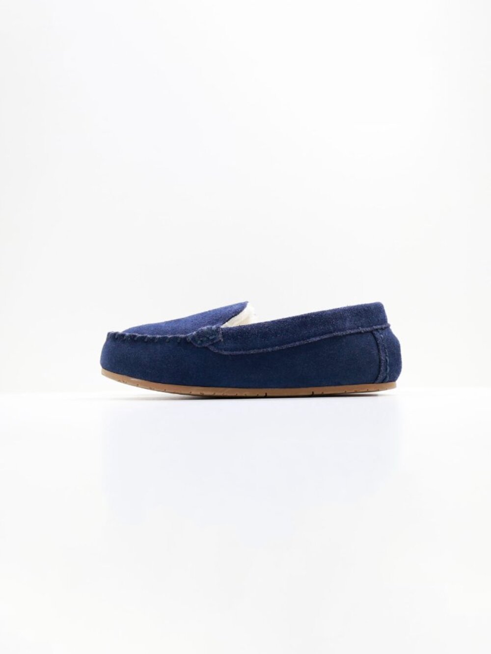 Lands' End Blue Suede Faux-Fur Lined Moccasin Slippers - Juniors' 4